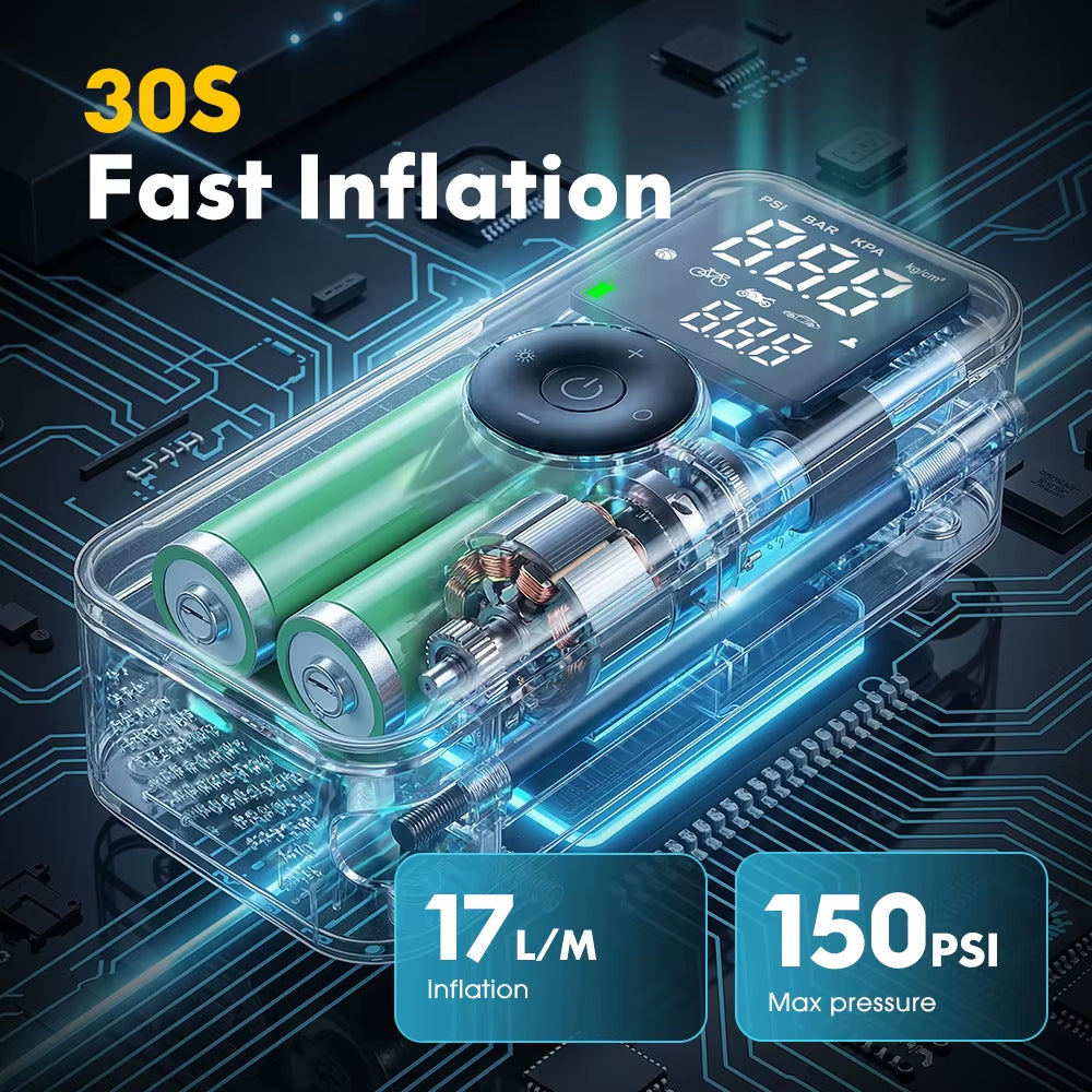 Inflador de neumáticos portátil, inflador eléctrico recargable para auto y bicicleta, compresor de aire digital, bomba infladora para balones de fútbol.