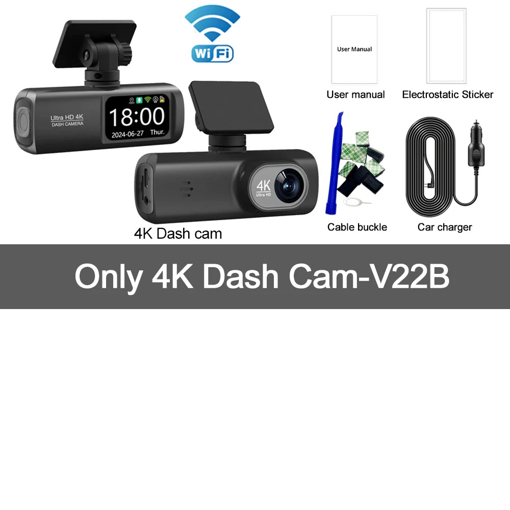 UHD 4K Cámara para autos UHD 4K Wi-Fi de doble lente, grabadora de manejo DVR para auto, cámara trasera opcional 1080P, GPS, monitoreo de estacionamiento 24 horas, caja negra.Wifi Dash Cam Dual Lens Driving Recorder Car DVR Optional 1080P Rear Lens Camera GPS 24H Parking Monitoring Black Box