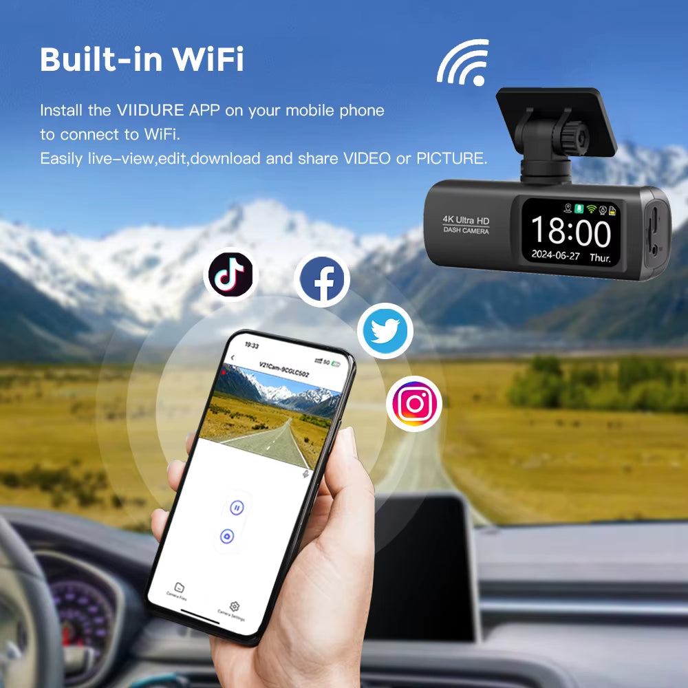 UHD 4K Cámara para autos UHD 4K Wi-Fi de doble lente, grabadora de manejo DVR para auto, cámara trasera opcional 1080P, GPS, monitoreo de estacionamiento 24 horas, caja negra.Wifi Dash Cam Dual Lens Driving Recorder Car DVR Optional 1080P Rear Lens Camera GPS 24H Parking Monitoring Black Box