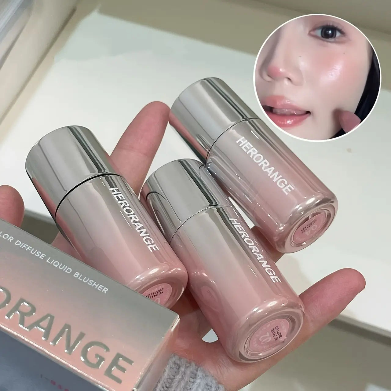 HERORANGE Liquid Blush Stick Rouge with Sponge Tip, Waterproof Long-Lasting Smooth Color-Correcting Lip and Cheek Tint, Brightening Radiance Everyday Versatile Makeup for All Skin Tones, Beauty Cosmetics, Great Birthday or Valentine'S Day Gift