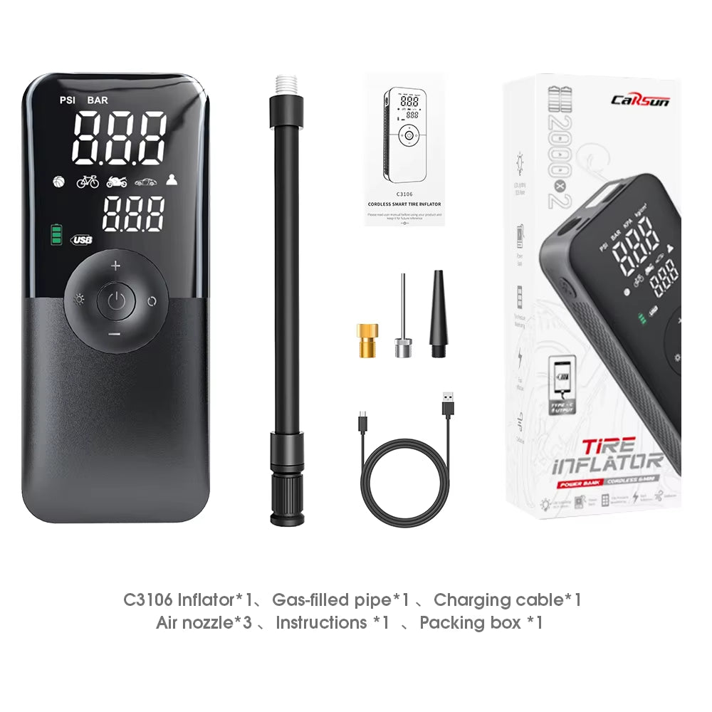 Inflador de neumáticos portátil, inflador eléctrico recargable para auto y bicicleta, compresor de aire digital, bomba infladora para balones de fútbol.