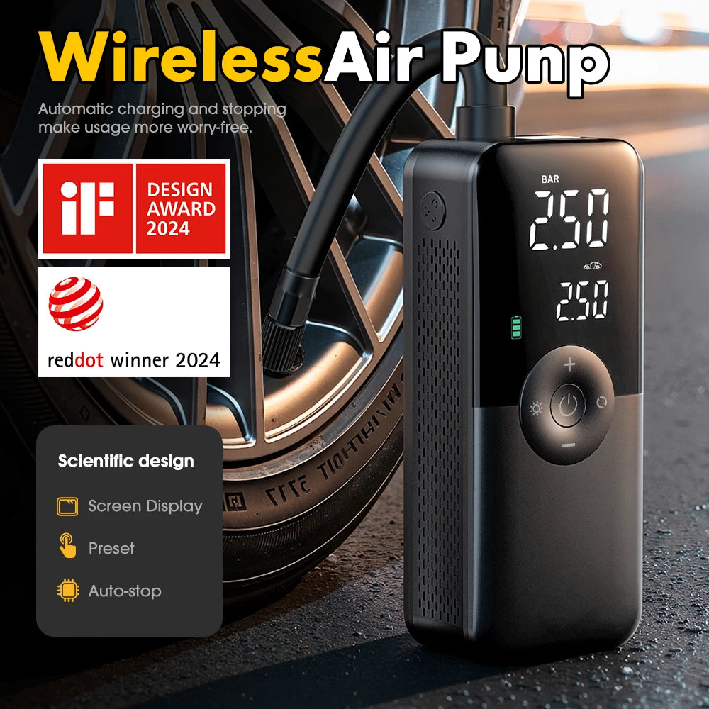 Inflador de neumáticos portátil, inflador eléctrico recargable para auto y bicicleta, compresor de aire digital, bomba infladora para balones de fútbol.