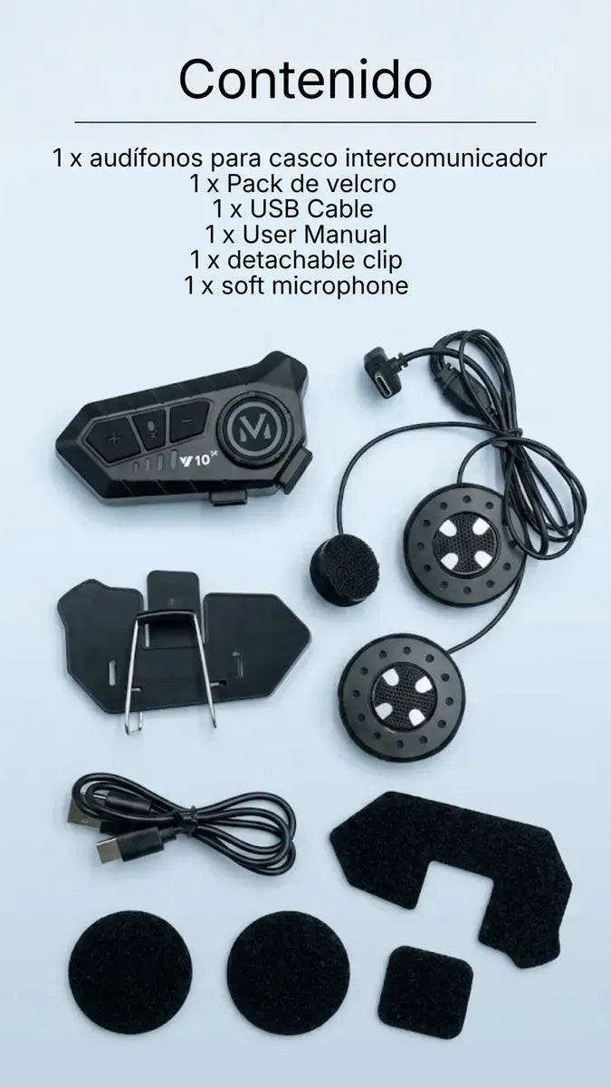 Auriculares Bluetooth 5.3 Y10 para Casco de Motocicleta con Iluminación LED, Audífonos Inalámbricos Manos Libres e Impermeables